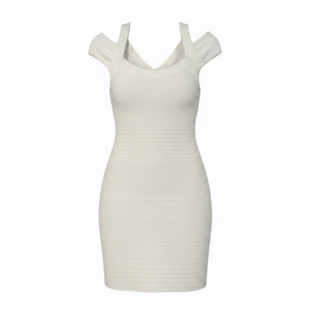 Guess Bandage Dress Small Lt Pink/Nude Bodycon Off Shoulder Stretch Mini Size Sm